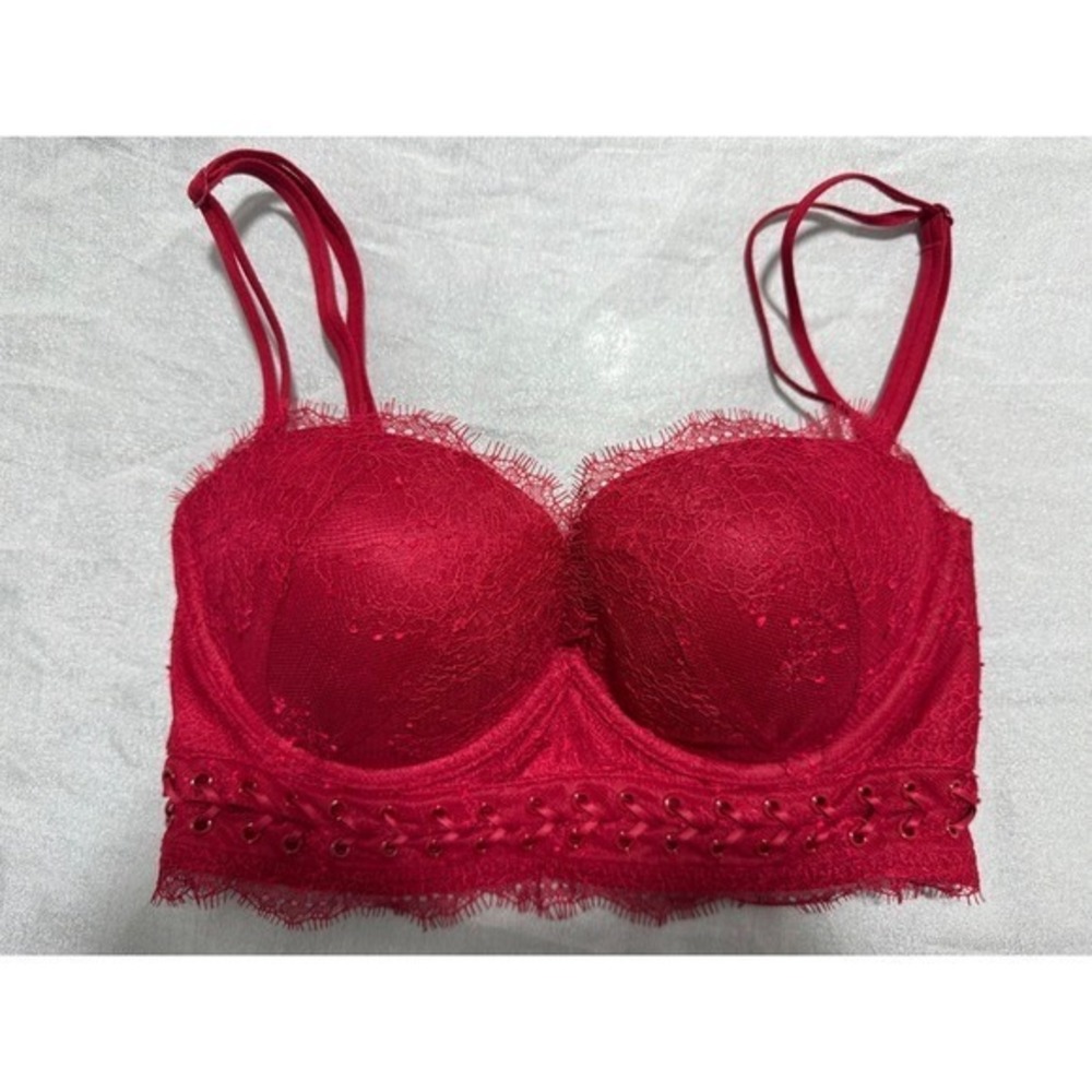 Victoria's Secret Very Sexy Red Lace Longline Push Up Bra 32D NWT
